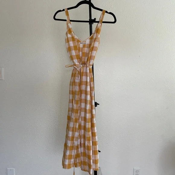 Reformation Beverly Dress Yellow Gingham Wrap Dress - Picture 3 of 6